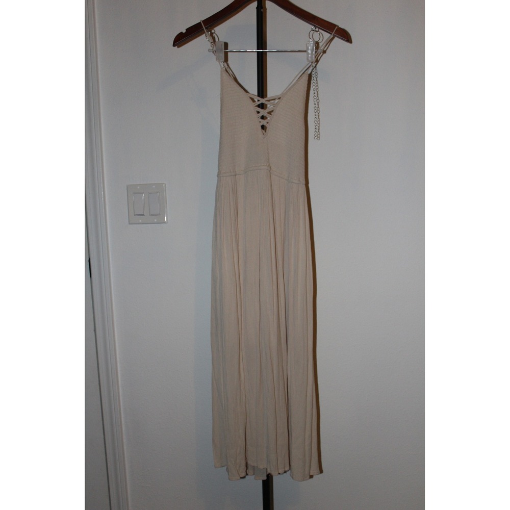 Forever 21 Cream Boho Lace Up Macrame Smocked‎ Maxi Dress Small